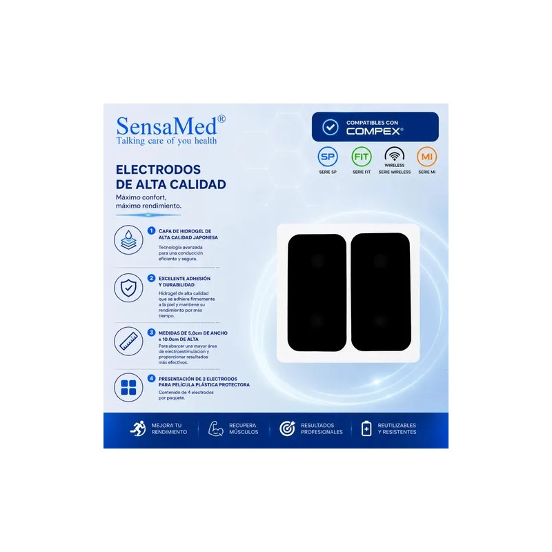 4 Electrodos Parches 5x10 Double Snap Compatible Con Compex Color