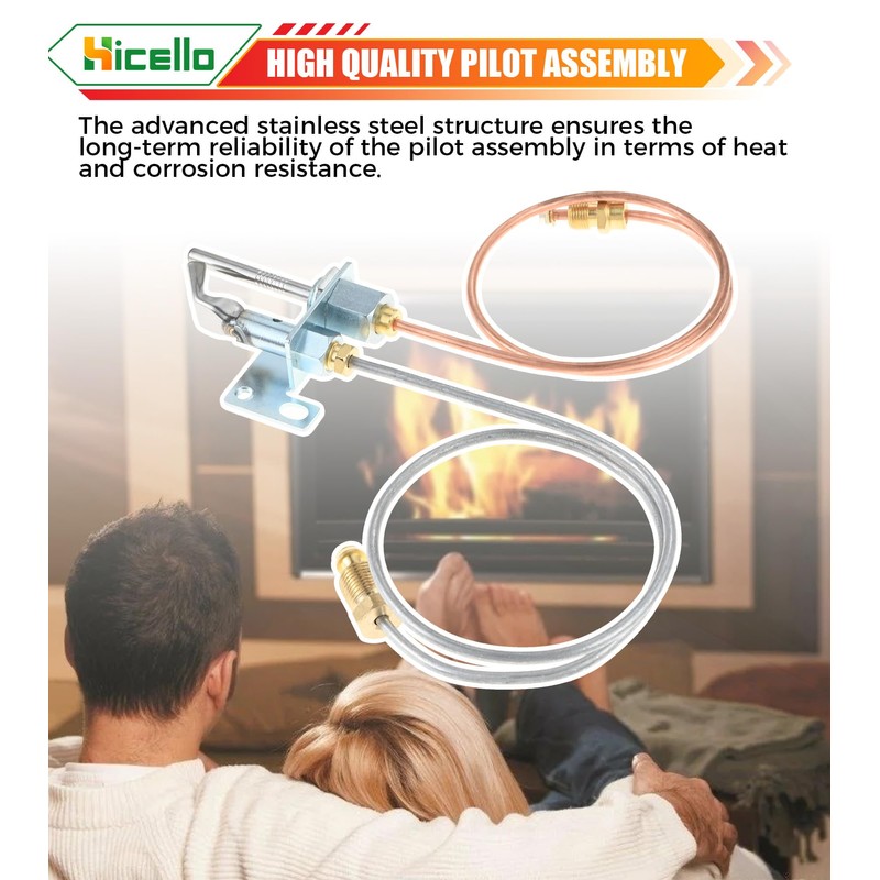 Hicello Natural Gas Pilot Burner Assembley Replacement for Real Fyre