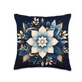 Meditation Mosaics Floral Mandala Winter Colors Dark Background Throw Pillow, 16x16, Multicolor