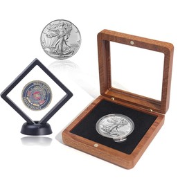 Challenge Coin Display Case Silver Dollar Coin Holder 1.8" 45mm Single Coin Display Case Wood Coins Storage Box Coins for Collectors