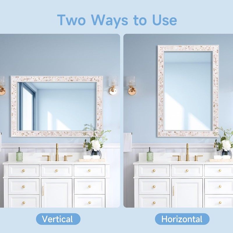 Tanmicoshomy 24 x 36Inch Rectangle Wall Mirror, Natural Shell Framed