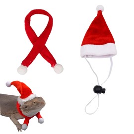 Miaija 2Pieces Bearded Dragon Costume Set Santa Hat with Scarf Small Pet Animals Cosplay Party Photo Props for Christmas Accessories