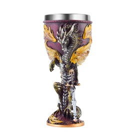 Ottalent Flame Dragon Goblet Stainless Steel Dungeons and Dragons Gift Chalice Wine Goblet 7 oz. (Yellow Flame Dragon)