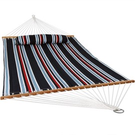 Sunnydaze Quilted Fabric Hammock Two Person with Spreader Bars Heavy Duty 450 Pound Capacity, Nautical Stripe