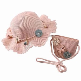Straw Hat and Small Bag Set, Girls Children Summer Sun Hat, Sun Hat Children with Bow, Beach Hat Outdoor Activities for Tourism, Holiday, Travel, Beach, Outdoor Activities, L1P