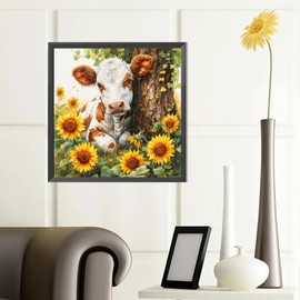 Skyboda Sunflower and Cow Diamond Painting Kits for Adults, DIY Diamond Art Kits Full Round Drill Gem Art Diamond Dots for Home Wall Art Decor 30x40cm