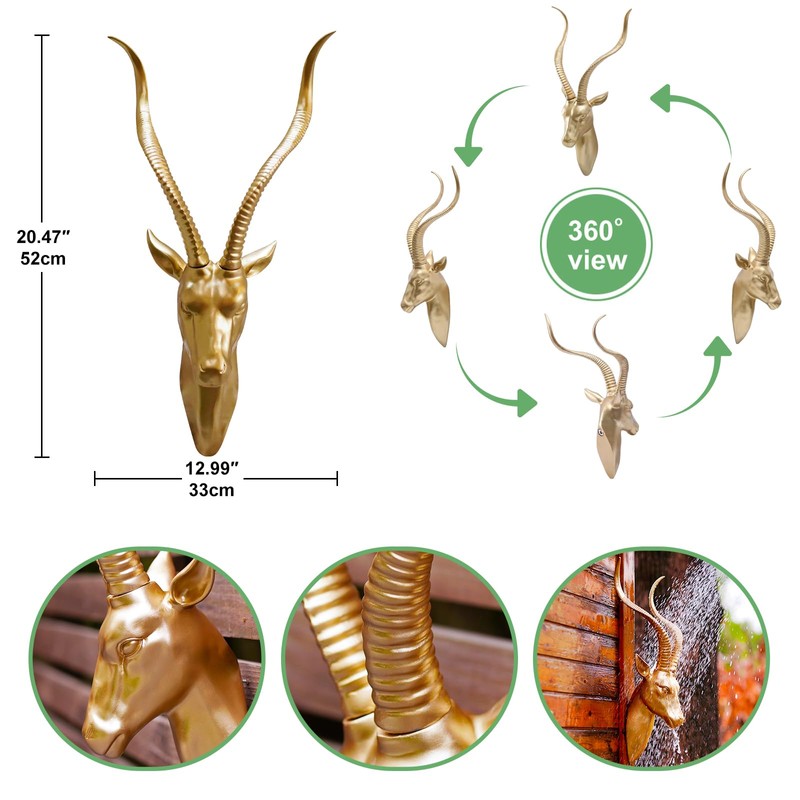 Fashionoda Large Antelope Vintage Wall Sculpture Statue - Wall Mounted