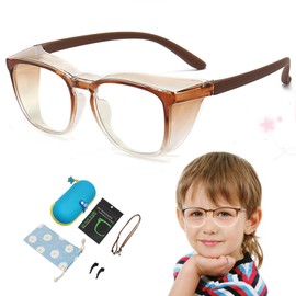 GOKEI Pollen Prevention Glasses, For Kids, 3 - 14 Years Old, Double-Sided Anti-Fog, Blue Light Cut, Pollen Glasses, Anti-Fog, Pollen Glasses, Anti-Fog, For Children, Pollen Protection, Brown