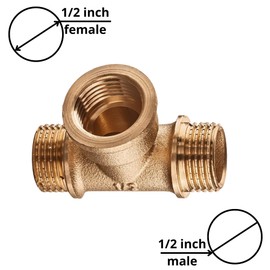 Brass Pipe Tee 1/2" Male x 1/2"Female x1/2 Male for Plumbing Connections, Garden Pipe Connection