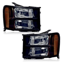 PIT66 Headlights Assembly Front Headlamp Compatible with GMC Sierra 1500 2007-2013 /Fit for GMC Sierra 2500HD 3500HD 2007-2014,Smoke lens Black Housing Amber Reflector