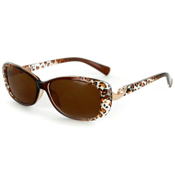 Aloha Eyewear Lynx Rx-Able Cateye Full Reading Sunglasses (No Bifocal) with Animal Print (Brown w/Amber +2.50)