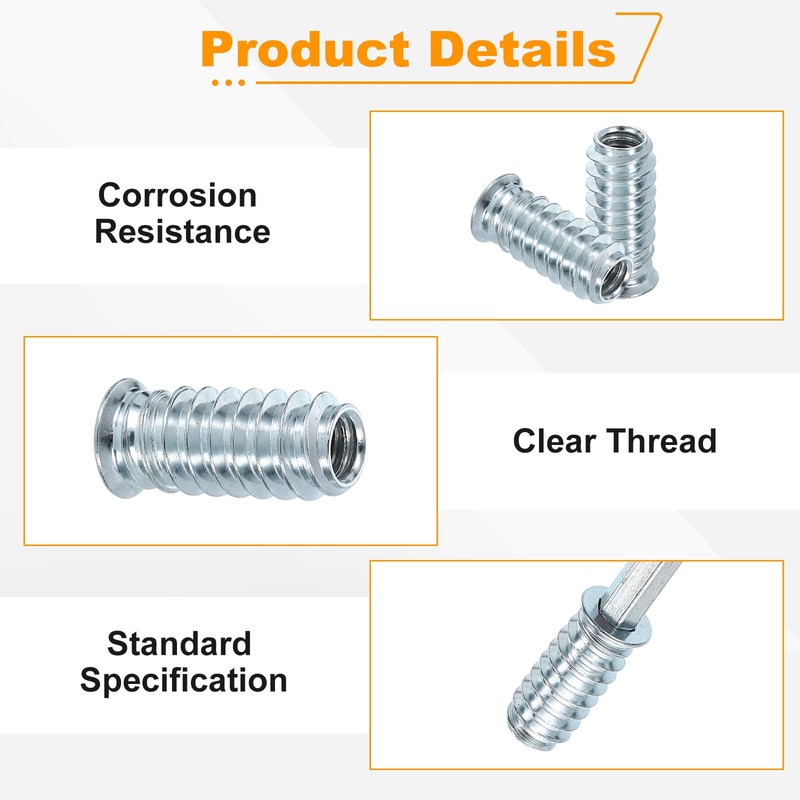 sourcing map 25 Pcs Threaded Insert for Wood, 1/4" -
