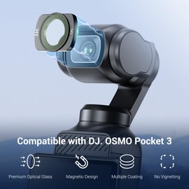 JJC Magnetic Variable ND CPL Black Mist 1/4 Filter for DJI Osmo Pocket 3, ND2-32 ND64-1000 1-5 6-10 Aperture Neutral Density Adjustable Fader Neutral Density Filter with Cleaning Cloth and Filter