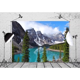 BELECO 9x6ft Fabric Mountain Backdrop National Park Scenery Picturesque Moraine Lake in Banff,Canada Photograph Background Blue Lake Trees Photo Backdrop Nature Wallpaper Portraits Shoot Photo Props