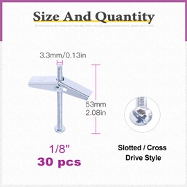 Swpeet Toggle Bolt and Wing Nut Kit for Hanging Heavy Items on Drywall (1/8 Inch - 30PCS)