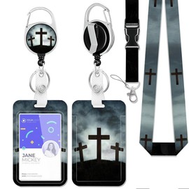 Three Crosses Badge Holder with Retractable Reel Clip,Sunlight Lanyards for Id Badges,Plastic Case with Carabiner Clip Vertical ID Card Protector for Women Student Office Gifts