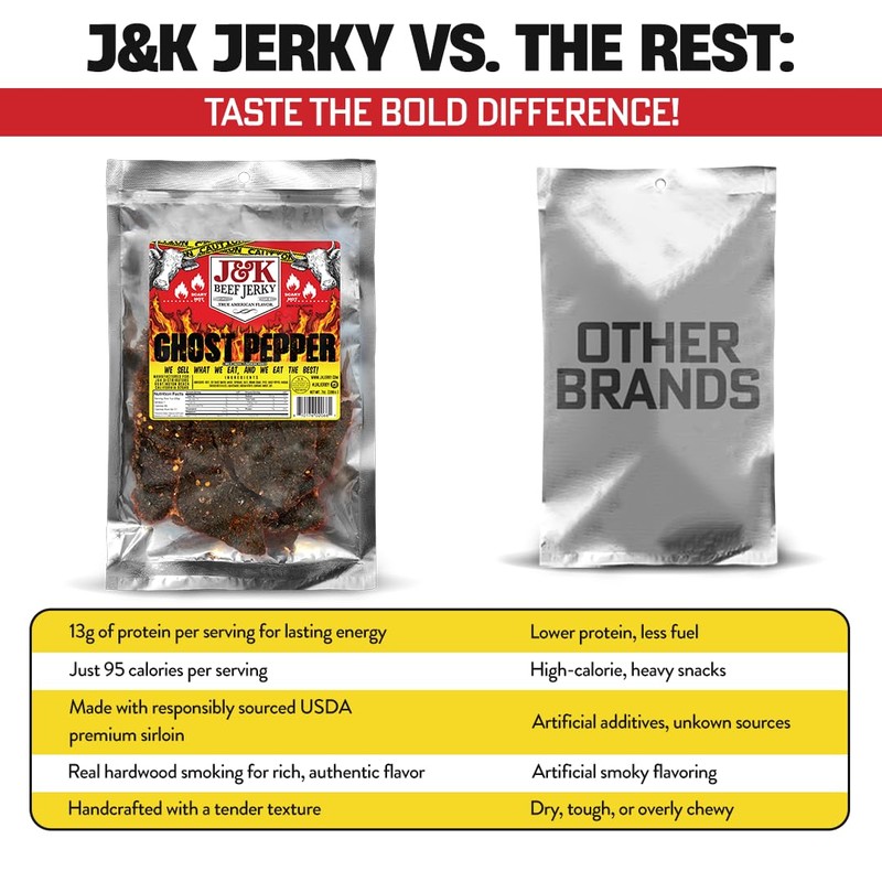 J&K Jerky Small Batch Handcrafted Beef Jerky Ghost Pepper 7oz