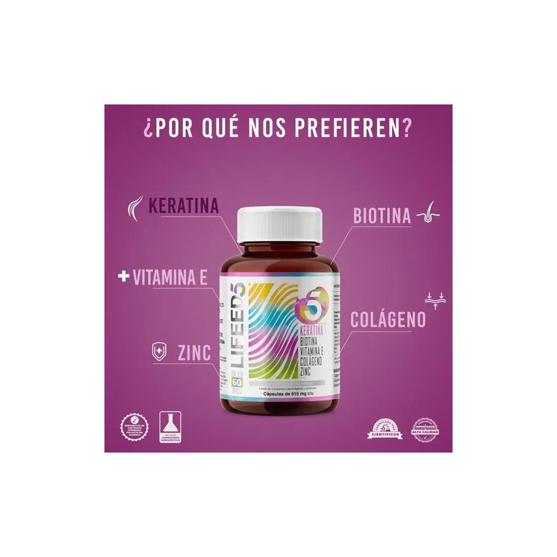 Suplemento Alimenticio Keratina Biotina Colageno Vitamina E Cabello Lifeed 60
