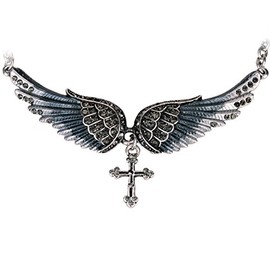 Szxc Womens Guardian Angel Wings Cross Adjustable Choker Necklace - Women Ladies Biker Jewelry - 18"+2"