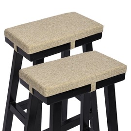 baibu Set of 2 Memory Foam Rectangle Bench Stool Cushion, Dual-Layer Design Non-Slip Saddle Stool Pads Bar Stool Cushion with Machine Washable Cover - Only 2 Pads (Natural Linen, 18x9.5x1.5in)