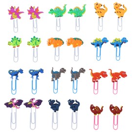 yueton 24PCS Dinosaur Shaped Paper Clips Cute Animal Small Paperclips Metal Bookmark Clips File Note Clips Book Markers for Office, School, Home and Wedding Party Use