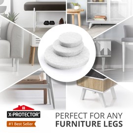 Felt Furniture Pads X-PROTECTOR - 48 Premium Felt Pads Floor Protector - Chair Felts Pads for Furniture Feet Wood Floors - Best Furniture Pads for Hardwood Floors - Protect Your Hard Floors! (White)