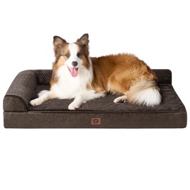 EHEYCIGA Memory Foam Orthopedic Dog Beds Large Sized Dog, Washable Dog Bed with Waterproof Lining Removable Cover, Big Dog Bed Sofa with Nonskid Bottom Pet Couch Bed, 41x27 Inches, Brown