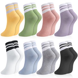 Utensilsto 8 paia di calzini da donna 39-42 calzini da tennis colorati calzini sportivi calzini lunghi in cotone a strisce calzini sportivi per donna per lavoro tempo libero sport, Colorato con