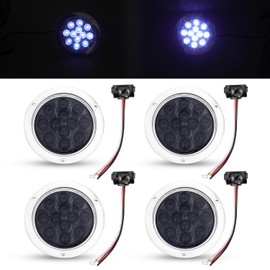 TMH 4 Inch 4 Pcs Smoked Lens White LED Round Trailer Tail Lights Reverse Lamp with Chrome Bezel for Truck Bus ATV Truck Lorry Flatbed Tow Camper RV 12V DC GAC12