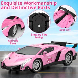 Boocang Pink Remote Control Cars, Girls Toys Age 3 4 5 6 7 8 9, 1:18 RC Racing Drift Car with Led Light Kids Toy Gifts for 3-12 Year Old Girls Princess Teens Birthday Presents Xmas Stocking Filler