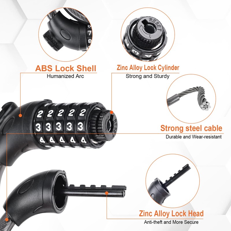 GRIFEMA GAK1203-12 Bicycle Lock Anti-Theft Cable Lock with 5 Digit
