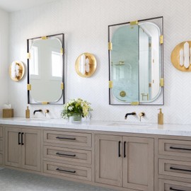 Wall Mount Bathroom Faucet - ARCORA Black and Gold Bathroom Sink Faucet - Single Handle Vanity Faucet - Swivel Spout Basin Faucet with Rough-in Valve