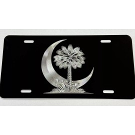 Diamond Etched Products Engraved SC Palmetto Palm Tree Moon Car Tag Diamond Etched Front License Plate