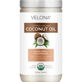 Velona USDA Certified Organic Coconut Oil Extra Virgin - 32 fl oz | Food and Cosmetic Grade | in jar | Extra Virgin, Cold Pressed