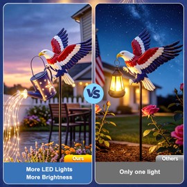 250th USA Anniversary Solar Eagle Watering Can Light, 29.9 Inch Metal Eagle Solar Light, Patriotic 4th of July Decor, Outdoor Yard Patio Lawn Ornament for Independence Day, Memorial Day & Veterans Day
