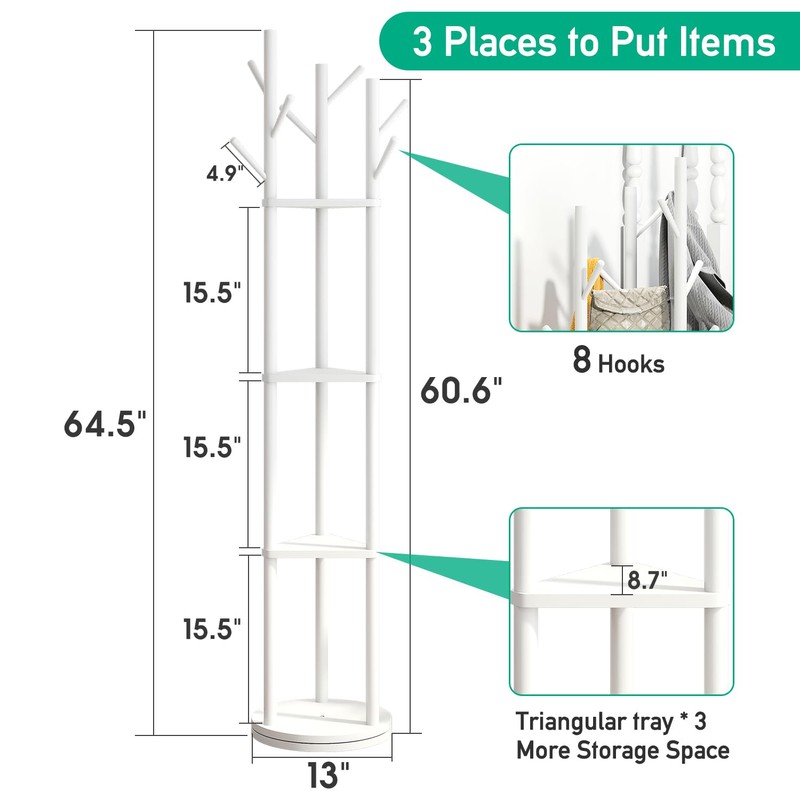 kiplant Rotary Coat Rack Stand with 8 Hooks, Bamboo Wood