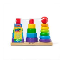 Melissa & Doug Geometric Stacker Toddler Toy, Developmental Toys, Rings, Octagons, and Rectangles, 25 Colorful Wooden Pieces, 11" H x 3.5" W x 8.5" L