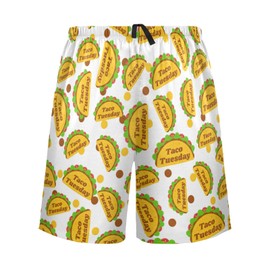 XUWU Taco Tuesday Print Mens Pajama Shorts Comfy Sleep Lounge Pants Sleepwear, Drawstring & Pockets Pj Bottoms M