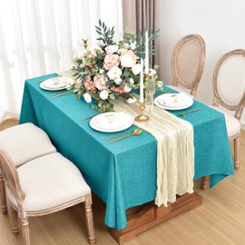 Fitable Linen Tablecloths for Rectangle Tables: Water & Stain Resistant Farmhouse Table Cloth, Washable Burlap Textured Table Covers for Kitchen Dining Party(2 Pack, 60x84 Inch, Teal)
