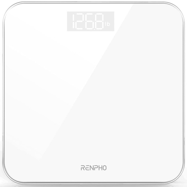 RENPHO Digital Bathroom Scale, Highly Accurate Body Weight Scale with Lighted LED Display, Round Corner Design, 400 lb, White - Core 1S
