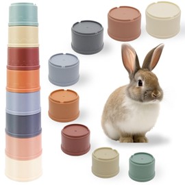 8 Pcs Stacking Cups for Rabbits Safe Plastic Rabbit Toys of Different Sizes, Stackable Bunny Toys, Enrichment Playthings for Small Animals Rabbit Chinchilla Guinea Pig Parrot Hiding Food and Playing