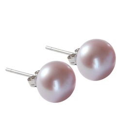 Women's freshwater cultured pearl earrings white buttons 925 Sterling Silver (purple2)
