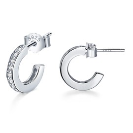 Lydreewam Half Hoop Earrings 925 Silver for Women, AAA Cubic Zirconia Hoop Earrings, Hoop Earrings Diameter 11/15/19/23 mm, Silver, Cubic Zirconia
