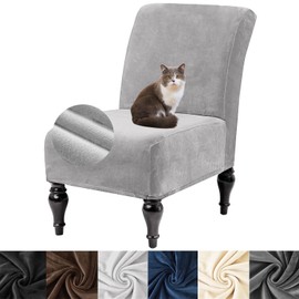 HFCNMY Armless Chair Cover,Stretch Velvet Armless Accent Chair Cover Slipcover Soft with Elastic Bottom Light Gray