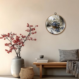 Pugwak Vintage Blueberry Round Wall Art Decor, French Country Canvas Art Framed, Rustic Cottagecore Farmhouse Fruit Artwork Wall Hanging Decor for Kitchen Home Living Room Bedroom, 10x10in
