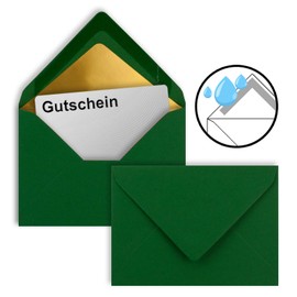 50 envelopes in dark green with gold lining, DIN C7 8.1 x 11.4 cm, wet glue, 120 g/m², ideal envelopes for vouchers, gifts