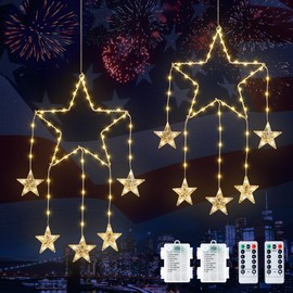 LED Christmas Window Lights,Hopolon 2Pack Hanging Star Lights,73 LED Christmas Star Light Xmas Light Twinkle for 8 Modes with Timer Memory for Indoor Outdoor Wall Holiday Glass Party Decor Warm White