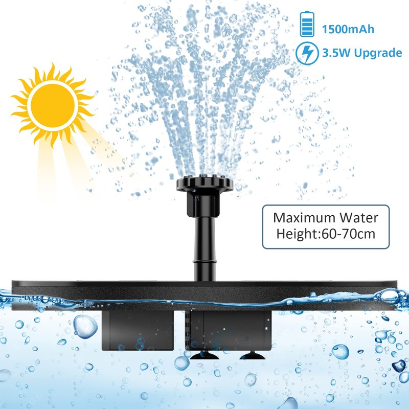 AISITIN Solar Fountain with 3.5 W Solar Panel, 1500 mAh