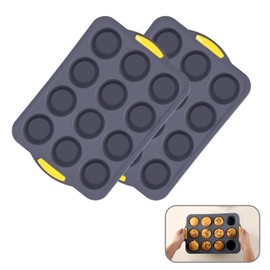YUNYDSM Muffin Pan, Cupcake Pan, Set of 2, 12-Cup Muffin Tin, Non-Stick Bakeware, Easy to Release and Clean, Baking Molds, Muffin Tray, Molds for Homemade Cupcakes & Muffins (Blue silicone)