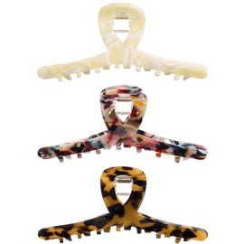 4.1 Inch Hair Clips Tortoise-shell Claw Cellulose Acetate Jaw Clip Celluloid French Design Hair Barrettes Grip Leopard Print Clamps for Women Ladies Mother (3 Pack)